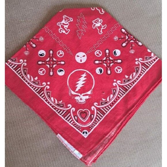 New Red Bear Skull Grateful Dead Bandana Hippie Headband Tour NWT Peace Yin Yang - Picture 4 of 4